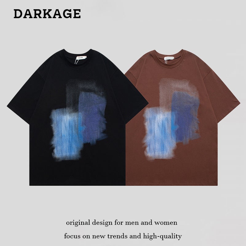 National Fashion Brand American Street Hip Hop Graffiti Printed Short-Sleeved T-Shirt Men'S And Women'S Loose Casual Couple Cotton Half-Sleeved Tee - Image 2