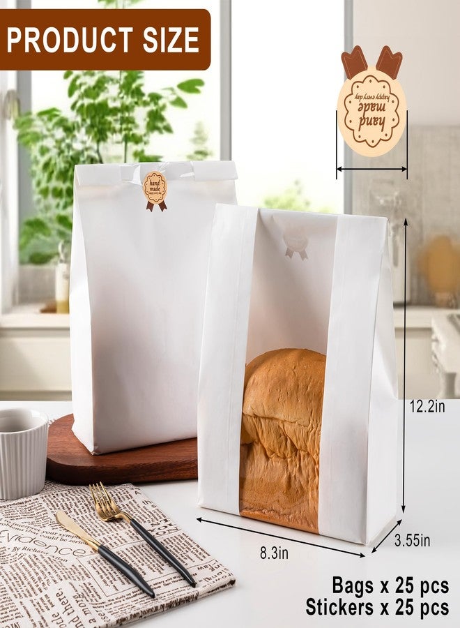 Hoewina 25PCS Paper Bread Bags, Large Sourdough Bread Bags for Homemade Bread Bakery Storage with Window, Includes 25PCS Label Seal Stickers (13.7x8.3x3.5 inch, White) - Image 2