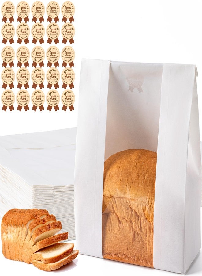 Hoewina 25PCS Paper Bread Bags, Large Sourdough Bread Bags for Homemade Bread Bakery Storage with Window, Includes 25PCS Label Seal Stickers (13.7x8.3x3.5 inch, White) - Image 1