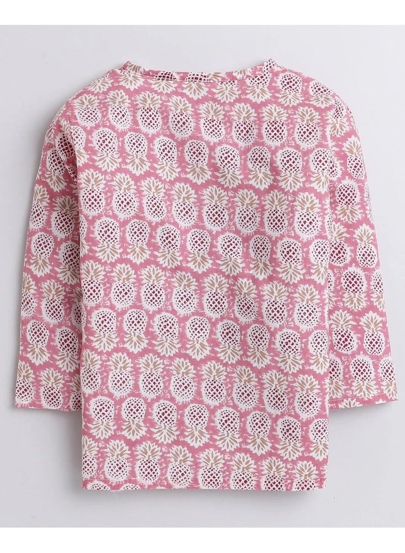 بولكاتوتس قميص نوم بأكمام طويلة من Polka Tots بطبعة أناناس - وردي  - Image 3