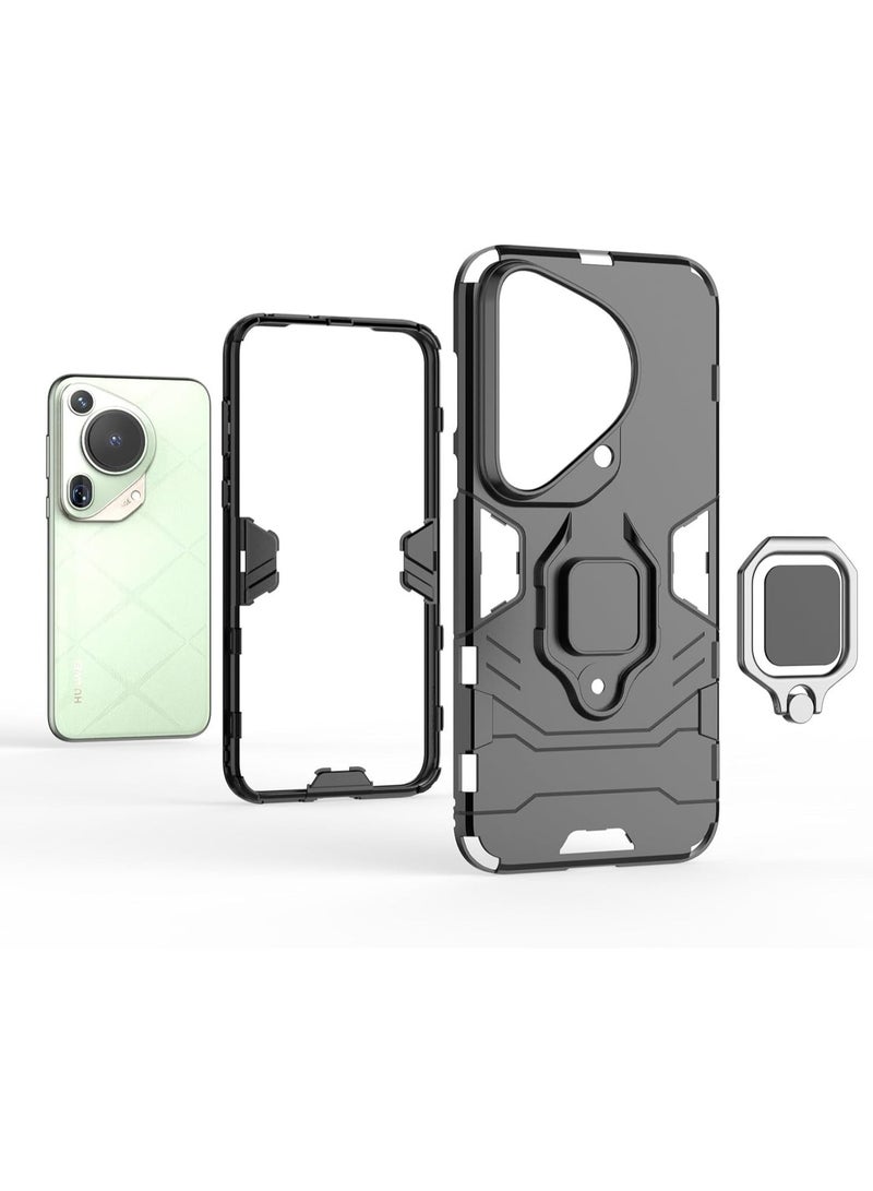 general Case Compatible with Huawei Pura 70 Ultra Case, 360° Metal Ring Kickstand Case, 2 in 1 Hybrid Shockproof Phone Back Cover for Huawei Pura 70 Ultra - Image 4