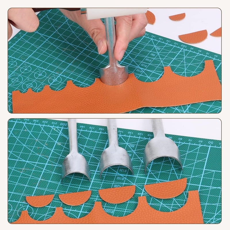 Excefore Leather Craft Tools Half-Round Punch, 7 Pieces Steel Type C DIY Leather Tools with Handle for Crafting Strap Belt, Wallet and Bag, Handwork Tool Set (10-40mm) - Image 4