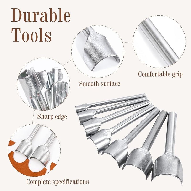 Excefore Leather Craft Tools Half-Round Punch, 7 Pieces Steel Type C DIY Leather Tools with Handle for Crafting Strap Belt, Wallet and Bag, Handwork Tool Set (10-40mm) - Image 2
