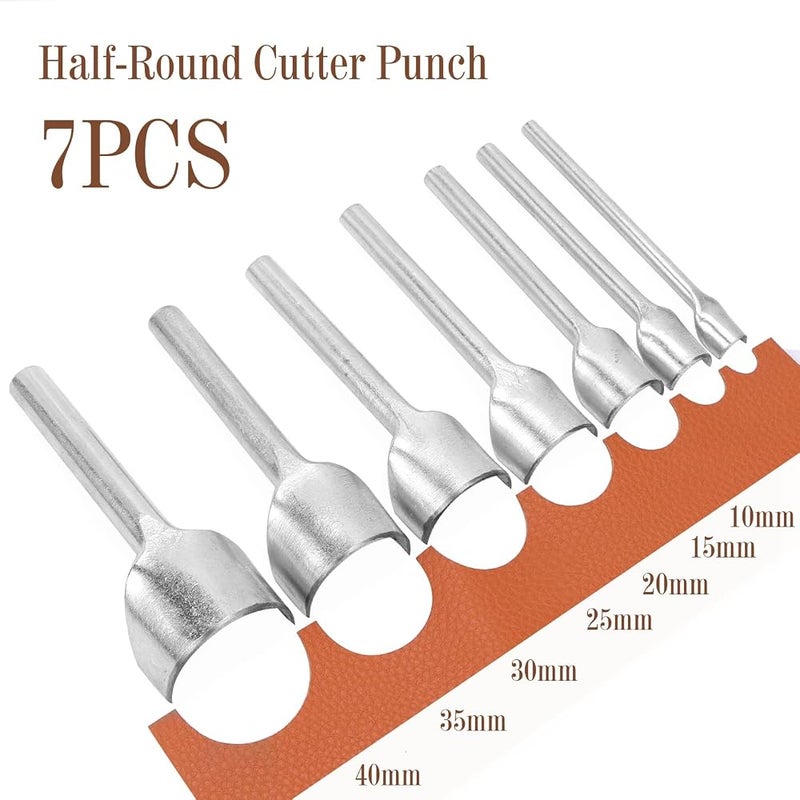 Excefore Leather Craft Tools Half-Round Punch, 7 Pieces Steel Type C DIY Leather Tools with Handle for Crafting Strap Belt, Wallet and Bag, Handwork Tool Set (10-40mm) - Image 3