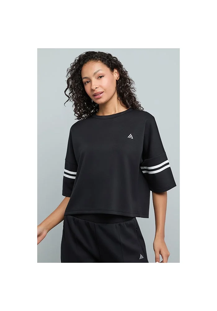 أر أند بي Striped T-Shirt with Crew Neck and Short Sleeves