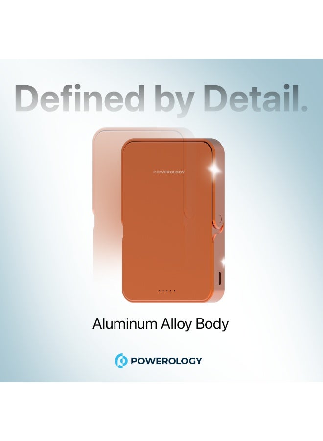 Powerology Spetemor Magsafe Power Bank 10000mAh with Built In Stand & Input & PD 20W / Portable Powerbank /  Wireless Output 15W / Output Type C / Material Aluminum - Orange - Image 2