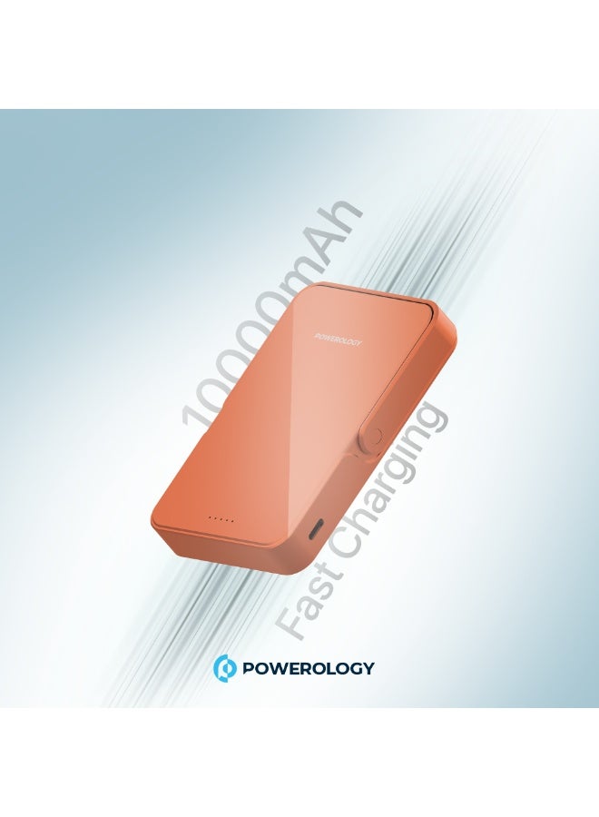 Powerology Spetemor Magsafe Power Bank 10000mAh with Built In Stand & Input & PD 20W / Portable Powerbank /  Wireless Output 15W / Output Type C / Material Aluminum - Orange - Image 3