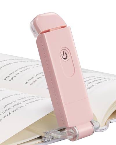 DEWENWILS USB Rechargeable Book Light, LED Clip on Reading Lights for Books in Bed at Night, Portable Bookmark Lamps, Warm White, Brightness Adjustable, Perfect for Bookworms, Kids (Light Pink) - Image 1
