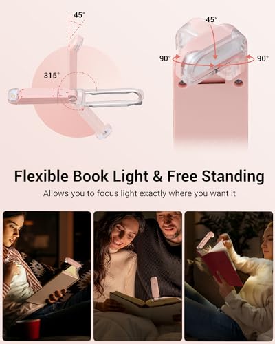 DEWENWILS USB Rechargeable Book Light, LED Clip on Reading Lights for Books in Bed at Night, Portable Bookmark Lamps, Warm White, Brightness Adjustable, Perfect for Bookworms, Kids (Light Pink) - Image 4