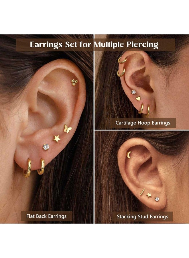 Jstyle Hypoallergenic Surgical Steel Earrings for Sensitive Ears 14K Gold Flat Back Stud Earrings for Women Men Small Stainless Steel Stud Hoop Screw Back Cartilage Earring Multiple Piercing Gold Tone - Image 3