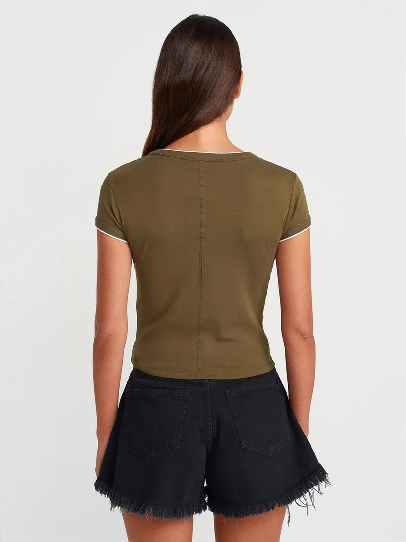 ديلفين DILVIN Women's Slim Fit Cotton Crop T-Shirt