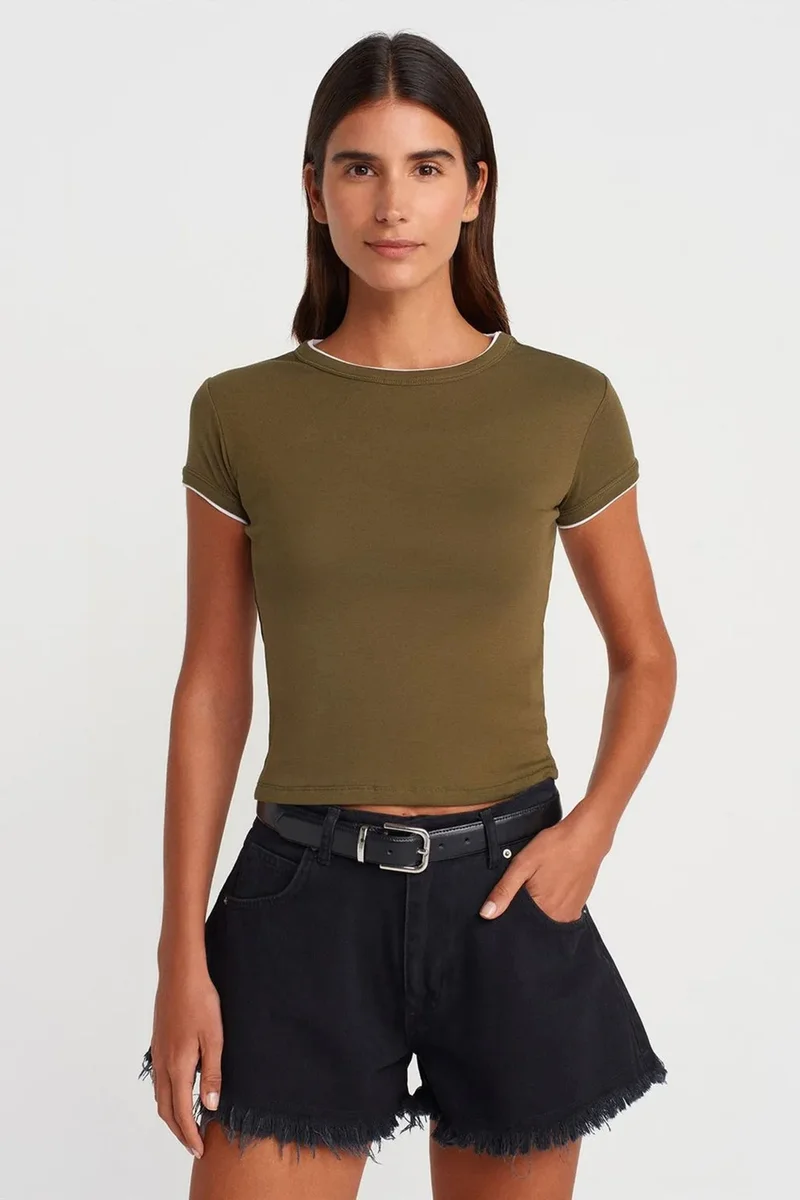 DILVIN Women's Slim Fit Cotton Crop T-Shirt