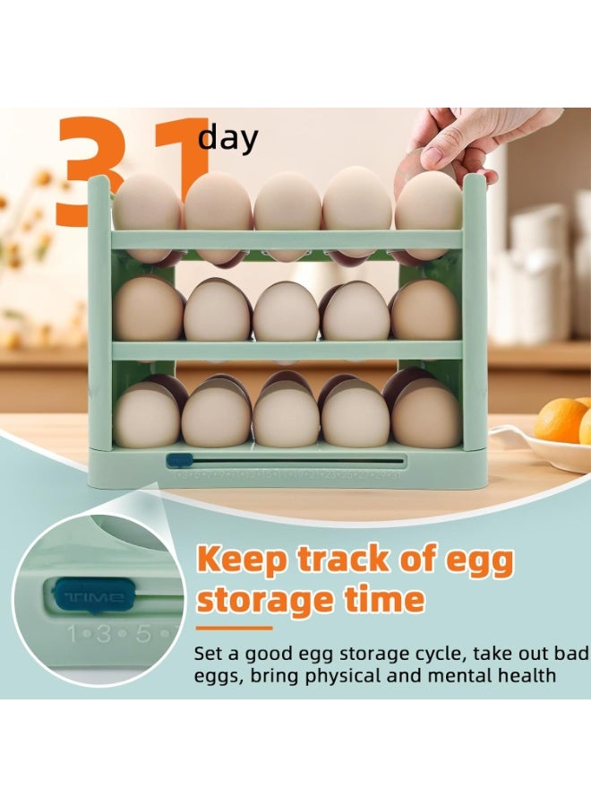 Egg Holder for Refrigerator, 30 Grid Egg Tray for Refrigerator 3 Layer Organizer Bins Reusable Egg Container for Refrigerator Side Door Plastic Egg Carton - Image 4