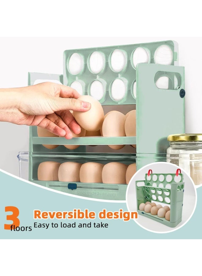 Egg Holder for Refrigerator, 30 Grid Egg Tray for Refrigerator 3 Layer Organizer Bins Reusable Egg Container for Refrigerator Side Door Plastic Egg Carton - Image 3