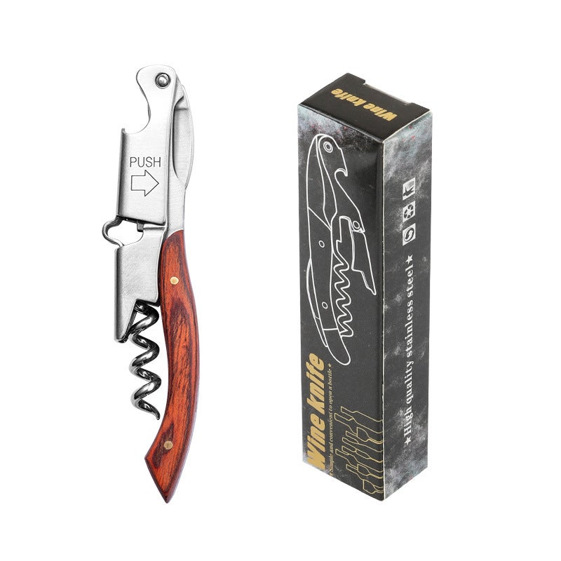 Red Wine Bottle Opener Stainless Steel Multifunctional Haima Knife Beer Opener Portable Wine Knife Starter Home High-endJD-05 colored wood wine knife with flat handle JD-05 colored wood wine knife with flat handle