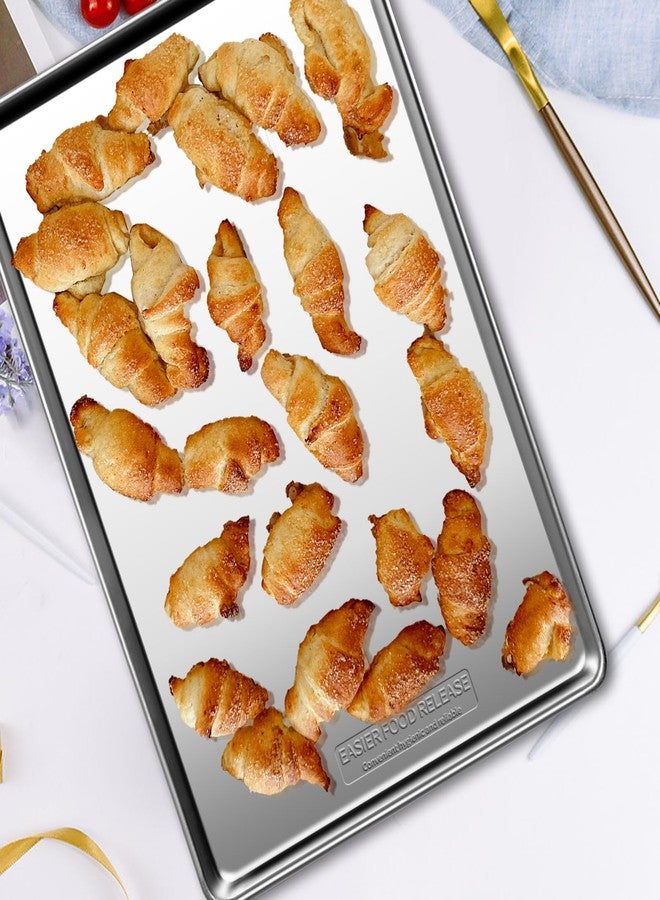 GIUOIDUO Commercial Quality Baking Sheet Pan Set, Natural Stainless Steel Cookie Sheet, Warp Resistant Nonstick Baker's Half Sheet Pan, Large Thick Cookie Tray Pans for Baking, Roasting(2 Pack, 18X13Inch) - Image 2