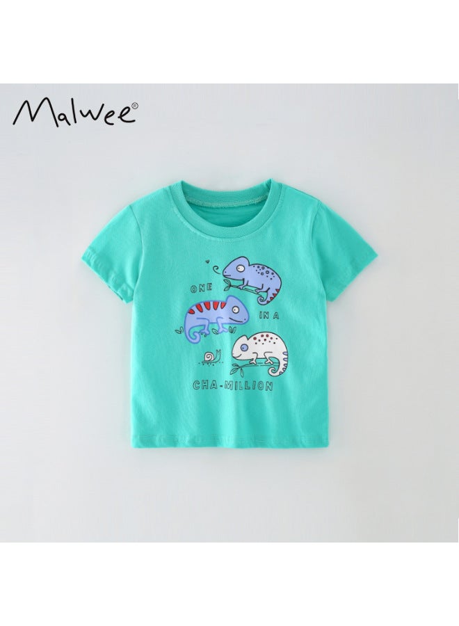 Malwee Summer European And American Small And Medium Children's Boys Animal Print Cotton Short Sleeve Round Neck Top T-shirt