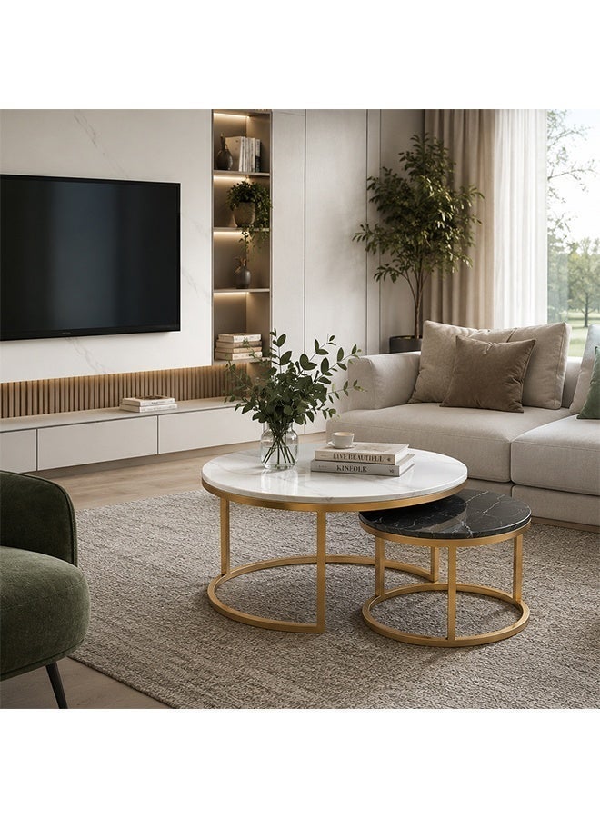 NKX Modern 2-Tier Round Coffee Table With Metal Frame For Living Room And Office - Image 5