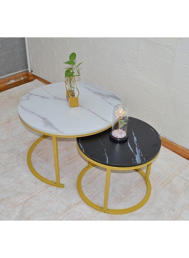 NKX Modern 2-Tier Round Coffee Table With Metal Frame For Living Room And Office - Image 2