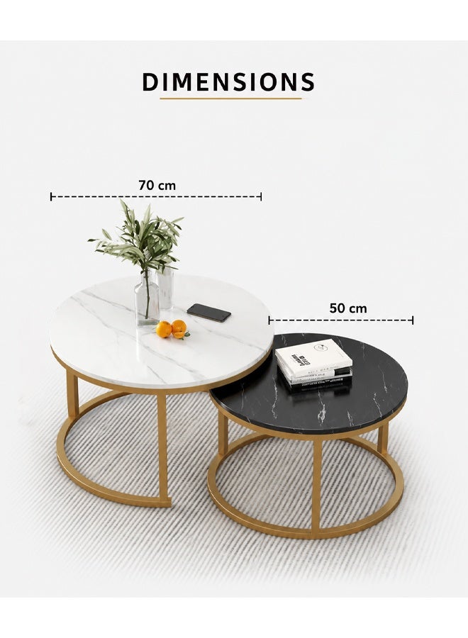 NKX Modern 2-Tier Round Coffee Table With Metal Frame For Living Room And Office - Image 4