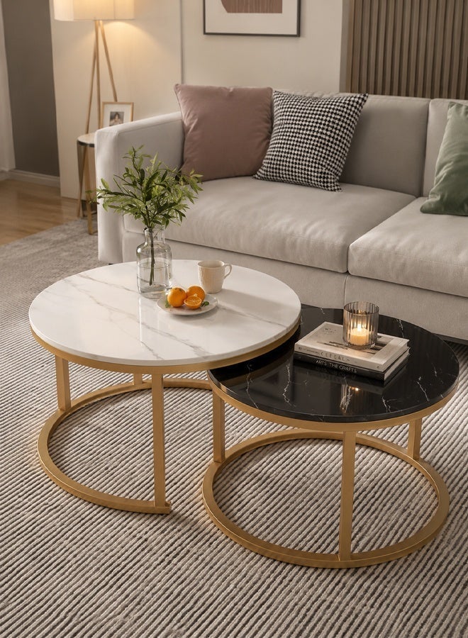 NKX Modern 2-Tier Round Coffee Table With Metal Frame For Living Room And Office - Image 1