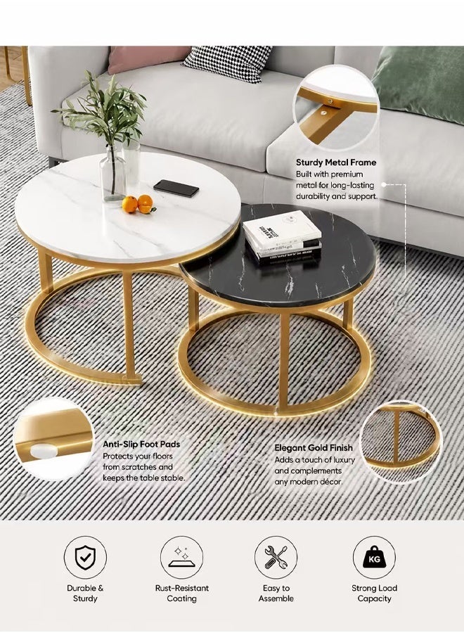 NKX Modern 2-Tier Round Coffee Table With Metal Frame For Living Room And Office - Image 3
