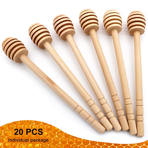 BLUETOP BLUE TOP 20PCS Wooden Honey Dipper Stick 6 Inch Individually Wrapped Honey Stirrer Stick,Honeycomb Sticks,Honey Wand for Honey Jar Dispense Drizzle Honey and Wedding Party Favors Gift. - Image 3