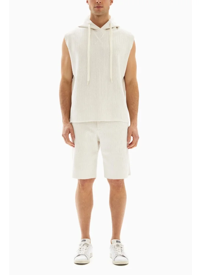 Wecre8 White Textured Set of Hoodie and Shorts