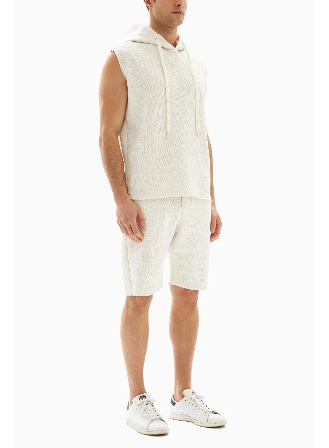 Wecre8 White Textured Set of Hoodie and Shorts