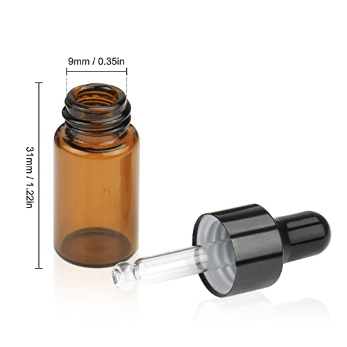 Furnido Pack of 100,3ml Amber Glass Dropper Bottle,Empty Sample Vial Glass Eye Dropper Aromatherapy Liquid Perfume Essential Oil Bottles with Glass pipette&Black Aluminum caps-Pipette&Funnel included - Image 2