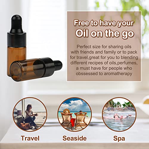 Furnido Pack of 100,3ml Amber Glass Dropper Bottle,Empty Sample Vial Glass Eye Dropper Aromatherapy Liquid Perfume Essential Oil Bottles with Glass pipette&Black Aluminum caps-Pipette&Funnel included - Image 4
