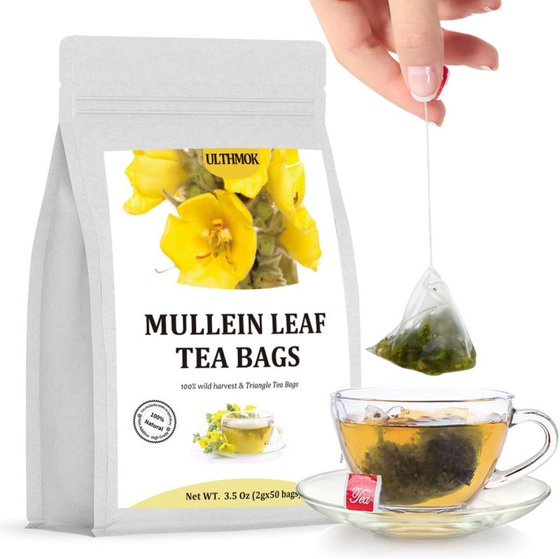 ULTHMOK Premium Mullein Leaf Tea Bags - 100% Pure Herbal Tea for Lungs Cleanse and Respiratory Support, Caffeine Free, 50 Count - Image 1