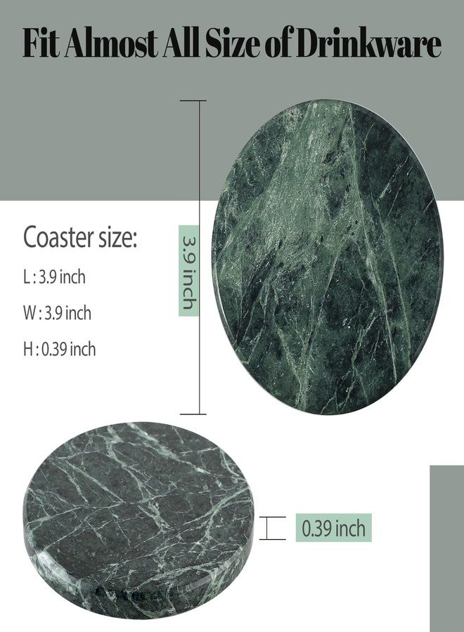 Koville Green Marble Coasters Set of 6, 3.9 Inch Round Coaster for Drinks, Drink Coaster for Tabletop & Coffee Table Decor, Ideal Home Decor House Warming Gifts, Luxury Aesthetic Stone Coasters - Image 2