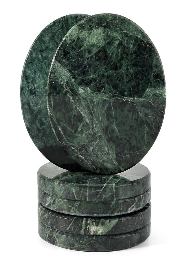 Koville Green Marble Coasters Set of 6, 3.9 Inch Round Coaster for Drinks, Drink Coaster for Tabletop & Coffee Table Decor, Ideal Home Decor House Warming Gifts, Luxury Aesthetic Stone Coasters - Image 1