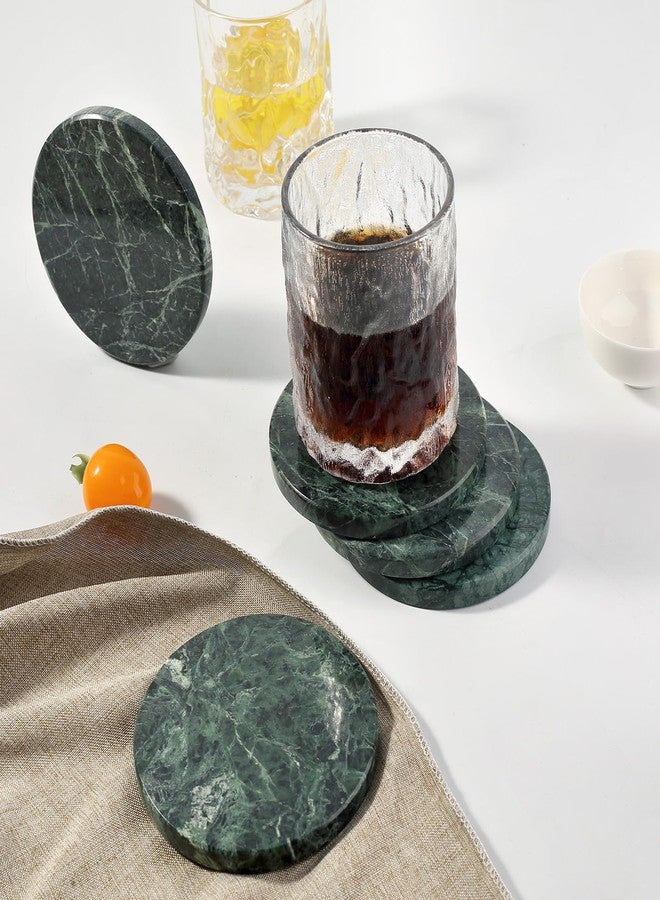 Koville Green Marble Coasters Set of 6, 3.9 Inch Round Coaster for Drinks, Drink Coaster for Tabletop & Coffee Table Decor, Ideal Home Decor House Warming Gifts, Luxury Aesthetic Stone Coasters - Image 5