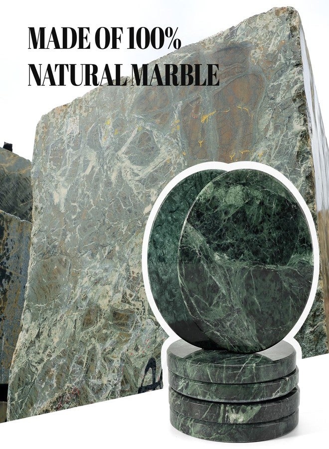Koville Green Marble Coasters Set of 6, 3.9 Inch Round Coaster for Drinks, Drink Coaster for Tabletop & Coffee Table Decor, Ideal Home Decor House Warming Gifts, Luxury Aesthetic Stone Coasters - Image 3