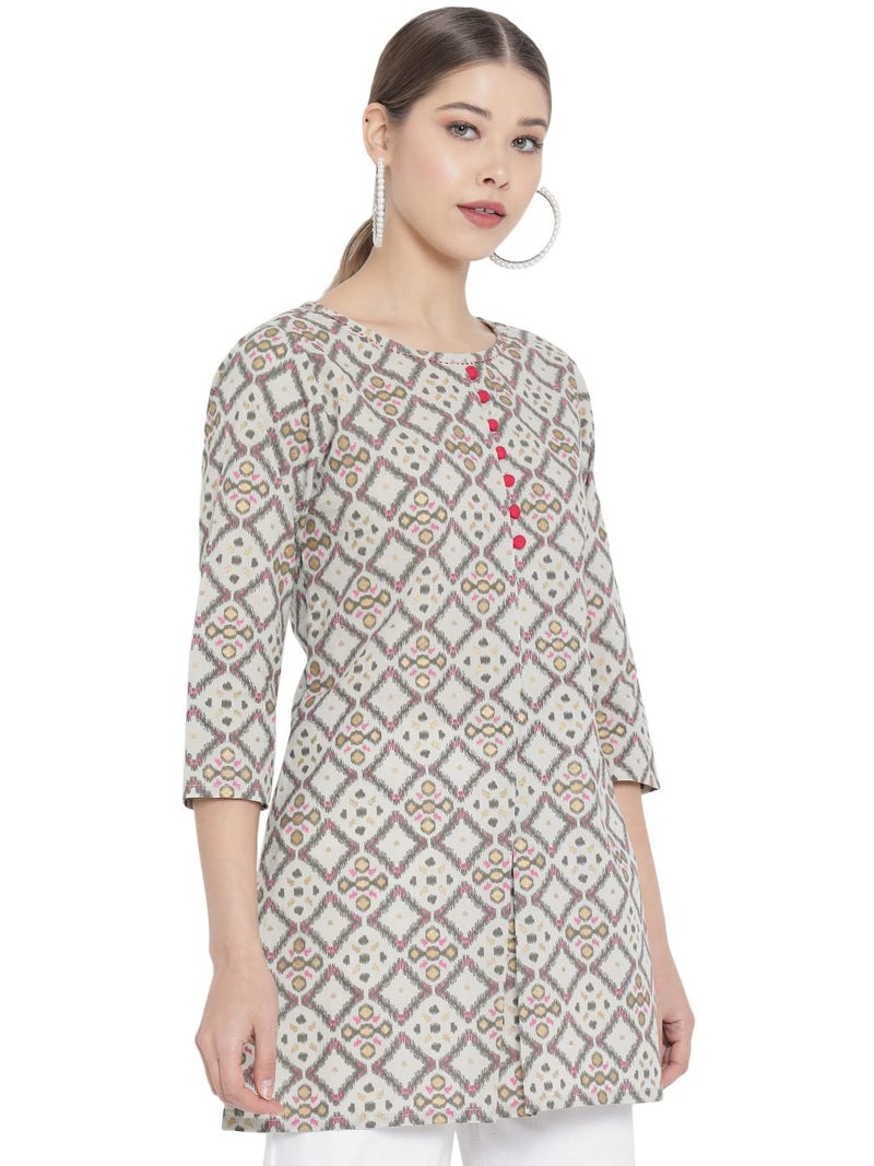 Yash Gallery Women's Cotton Geometric Printed Short Kurta for Women (Multi, 3XL) Multicolour - Image 3