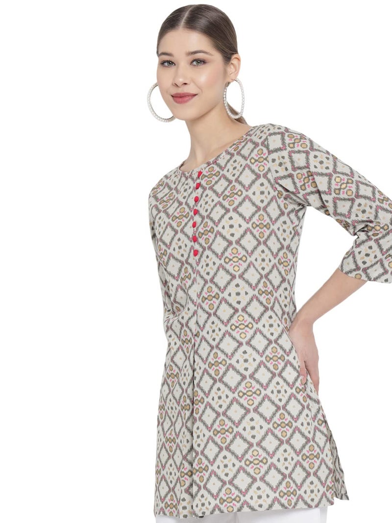 Yash Gallery Women's Cotton Geometric Printed Short Kurta for Women (Multi, 3XL) Multicolour - Image 2