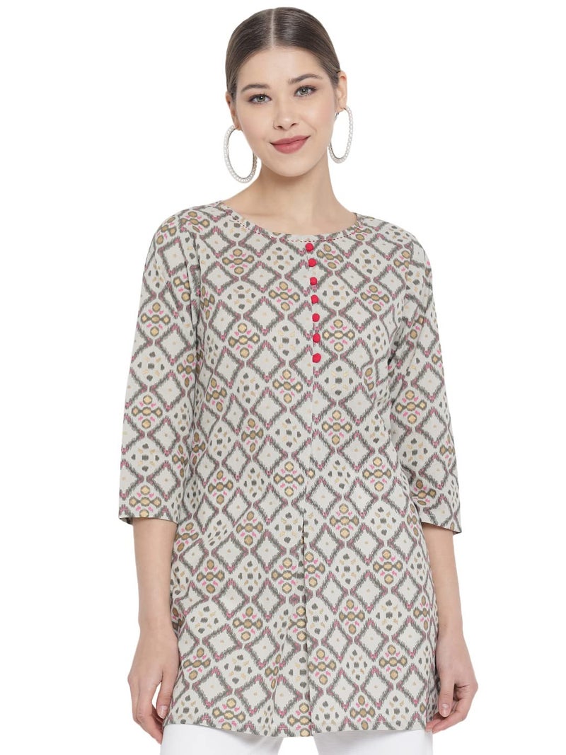 Yash Gallery Women's Cotton Geometric Printed Short Kurta for Women (Multi, 3XL) Multicolour - Image 1