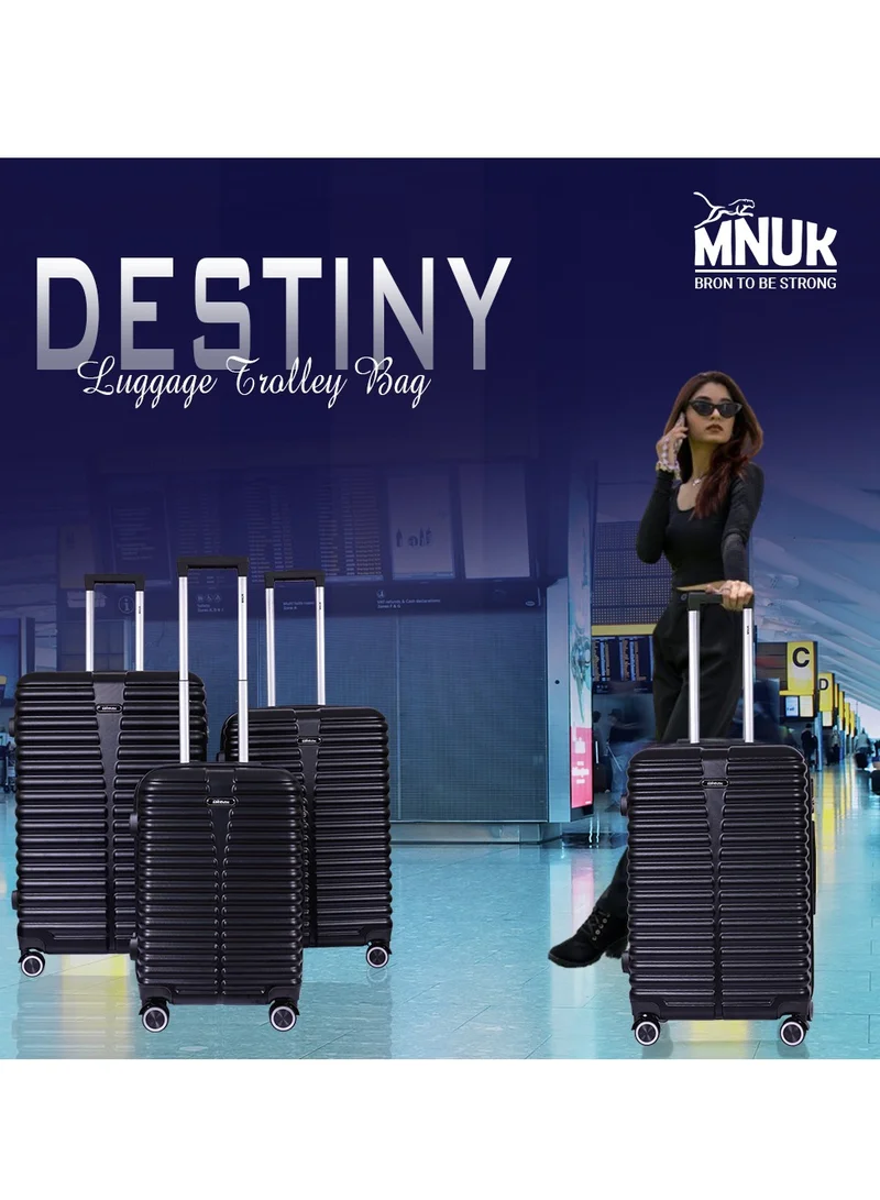 MNUK Destiny Carry-on Luggage | Hardside Soft Handle Trolley with TSA Lock |Double 360° 4 Wheeler| Cabin-20 Inch, Black