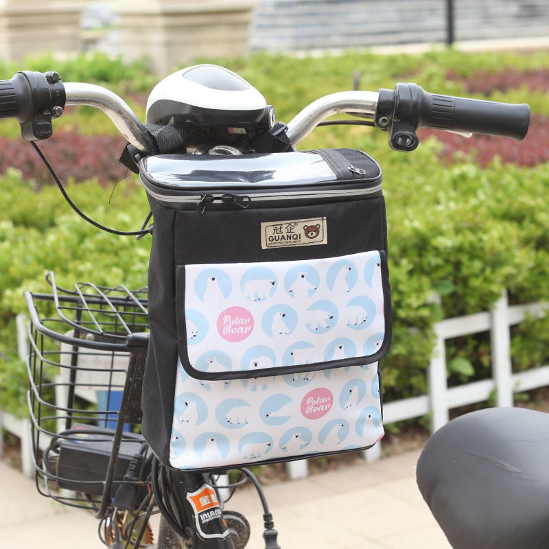 Generic Electric Car Hanging Bag Battery Car Front Rainproof Hanging Bag Self-propelled Bicycle Storage Bag Large Capacity Touch Screen Bag Polar Bear 