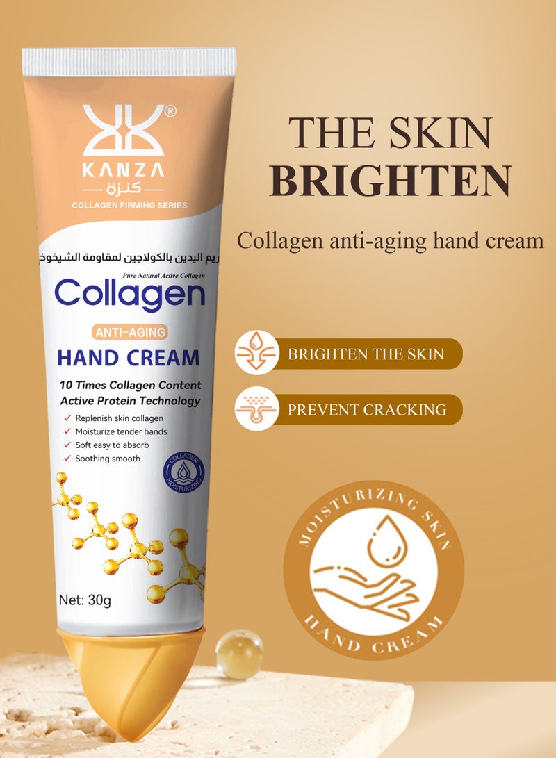 Kanza 4 قطع كريم يد مضاد للشيخوخة بالكولاجين مرطب عميق كريم يد مضاد للتجمد ومنع التشققات ناعم ومشرق كريم يد بالكولاجين مرطب مرطب يصلح الأيدي الجافة والخشنة 4x30 جرام - Image 2