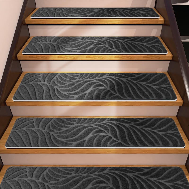 Demiwise 15 Pack Non Slip Stair Treads,8" X 30" Non Slip Carpet Stair Treads with Reusable Adhesive Rubber Backing,Staircase Step Treads Carpet Treads for Wooden Steps Indoor (Dark Gray) - Image 1