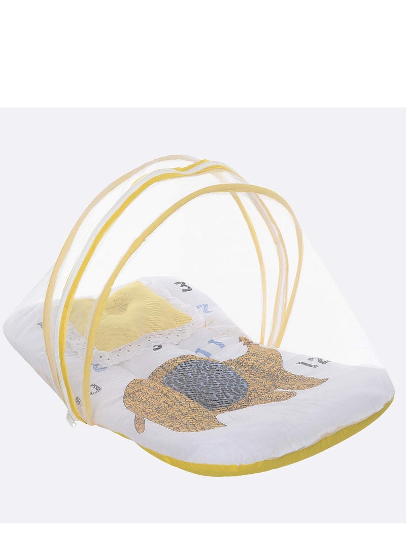 Superminis - Baby Bed with Thick Mattress, Mosquito Net with Zip Closure And Neck Pillow, Baby Bedding for New Born, 0M+, Baby Sleeping Bed of 32 inch X 18 inch X 4 inch Size (Yellow),Pack of 1 - Image 1