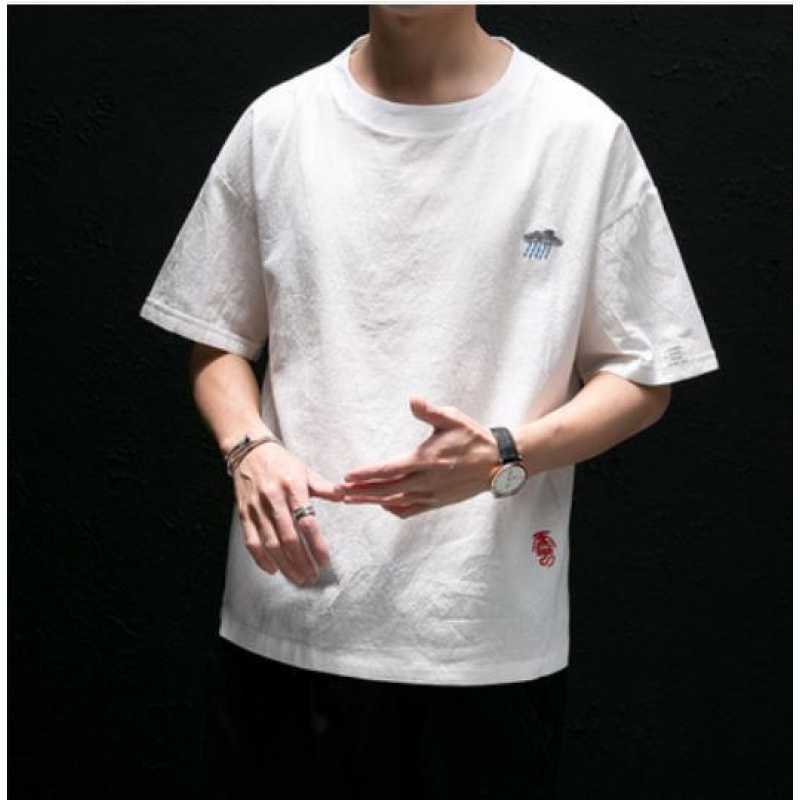 Men'S Short Sleeve T-Shirt Men'S Joker Thin Cotton And Linen Half Sleeve Jacket Tide Fat Summer Clothing A Generation Of Hair - Image 1
