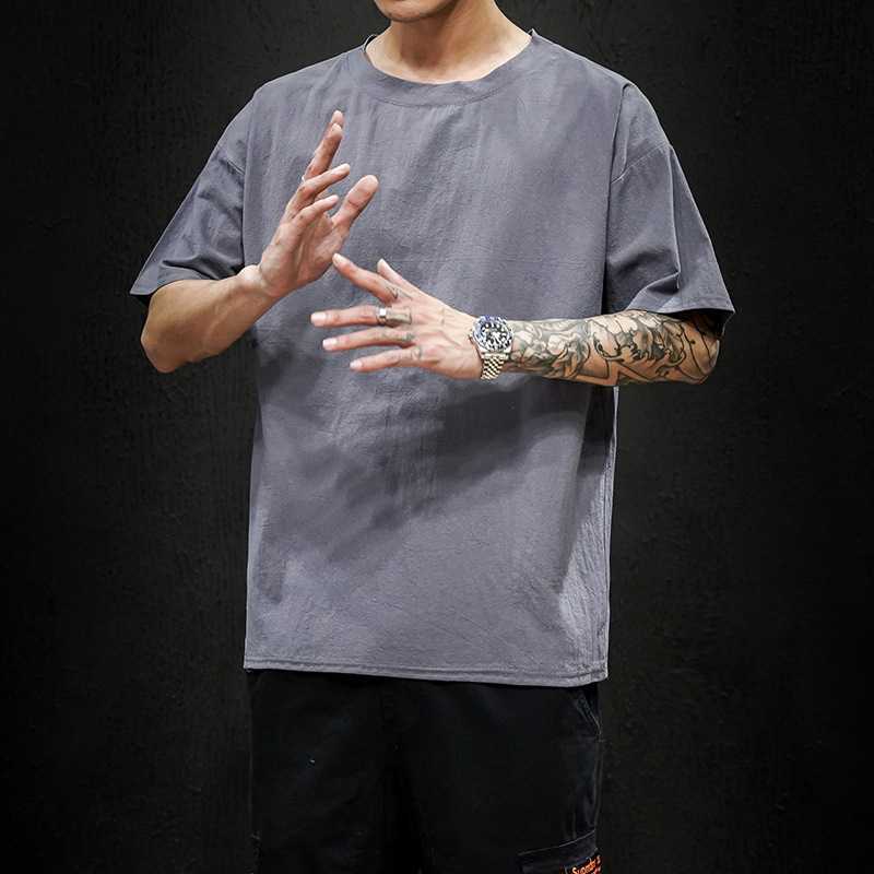 Men'S Short Sleeve T-Shirt Men'S Joker Thin Cotton And Linen Half Sleeve Jacket Tide Fat Summer Clothing A Generation Of Hair - Image 4