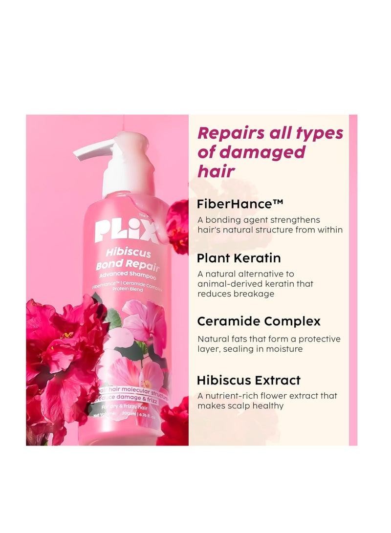 PLIX THE PLANT FIX Hibiscus Bond Repair Advanced Shampoo for Damaged, Frizzy Hair - 200ml Repair Hair Molecular Structure FiberHance & Hibiscus Extract Men & Women - Image 4