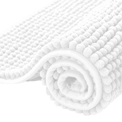 SUBRTEX Bathroom Rugs Chenille Bath Rug Soft Short Plush Bath Mat Soft Shower Mat Water Absorbent Shower Mat Quick Dry Machine Washable(White,16" x 24") - Image 1