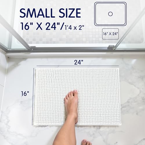 SUBRTEX Bathroom Rugs Chenille Bath Rug Soft Short Plush Bath Mat Soft Shower Mat Water Absorbent Shower Mat Quick Dry Machine Washable(White,16" x 24") - Image 2
