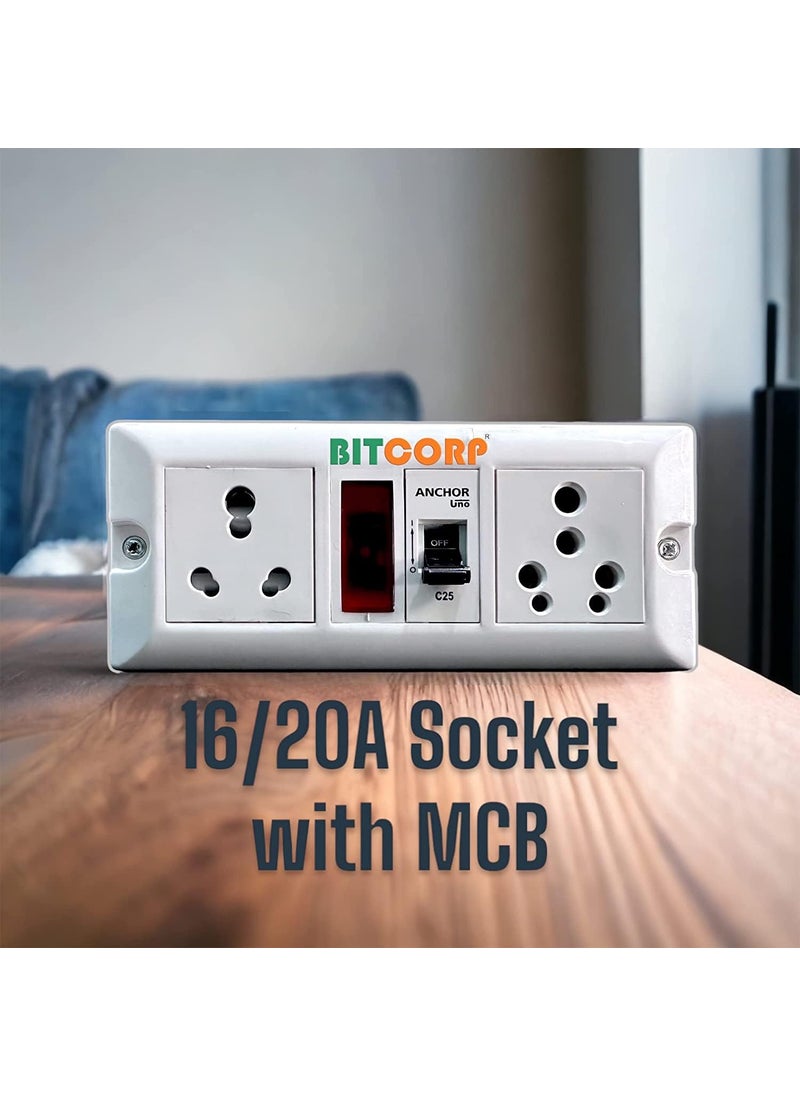 BITCORP BITCORP 16A Heavy Duty Extension Board 2 Multi Socket 1 Mcb3500W Mcb Surge Protector Long Wire Cord For AcFrigeWashing MachineMicrowaveLarge Appliances3500W 16A Big Plug1 Meter220 Volts  - Image 2